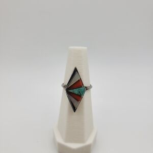 Native American Style Zuni? Beautiful Geometric Inlay Sterling Silver Ring